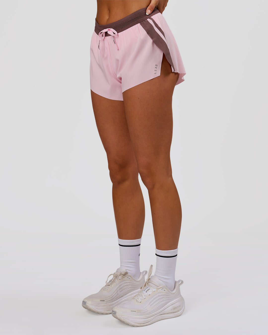 Woman wearing Accelerate 3" Force Mid-Rise Running Short - Marshmallow-Cocoa Powder | Model:Bianca | Size:S - view 7