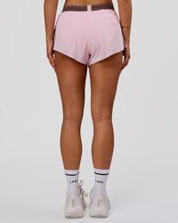 Woman wearing Accelerate 3" Force Mid-Rise Running Short - Marshmallow-Cocoa Powder | Model:Bianca | Size:S | Thumbnail Index: 9