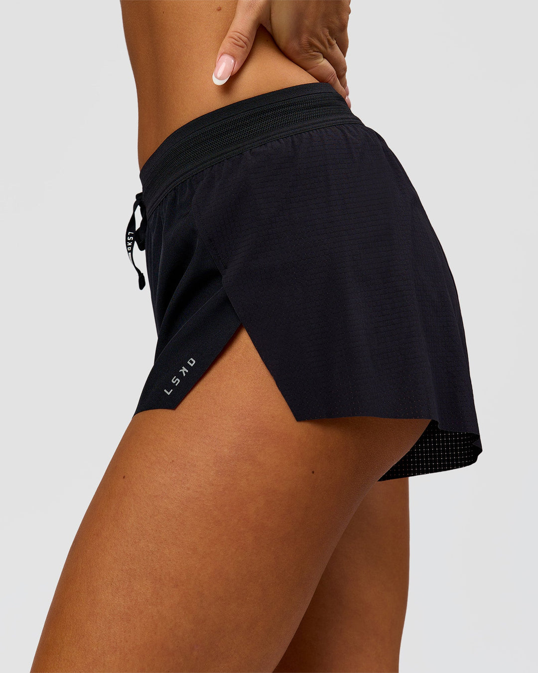 Woman wearing Accelerate 3" Mid-Rise Running Short - Black | Model:Bianca | Size:S - view 7