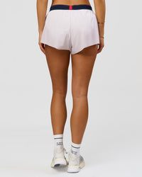 Woman wearing Accelerate 3" Mid-Rise Running Short - White-Future Navy | Model:Bianca | Size:S | Thumbnail Index: 3