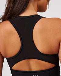 Woman wearing Aura Mesh Shelf Bra Tank - Black | Model:Bianca | Size:S | Thumbnail Index: 3