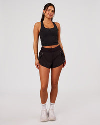 Woman wearing Aura Mesh Shelf Bra Tank - Black | Model:Bianca | Size:S | Thumbnail Index: 5