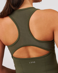 Woman wearing Aura Mesh Shelf Bra Tank - Pure Olive | Model:Bianca | Size:S | Thumbnail Index: 3