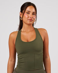 Woman wearing Aura Mesh Shelf Bra Tank - Pure Olive | Model:Bianca | Size:S | Thumbnail Index: 0