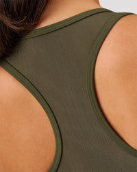 Woman wearing Aura Mesh Shelf Bra Tank - Pure Olive | Model:Bianca | Size:S | Thumbnail Index: 4