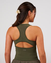 Woman wearing Aura Mesh Shelf Bra Tank - Pure Olive | Model:Bianca | Size:S | Thumbnail Index: 1