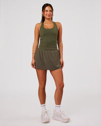 Woman wearing Aura Mesh Shelf Bra Tank - Pure Olive | Model:Bianca | Size:S | Thumbnail Index: 5