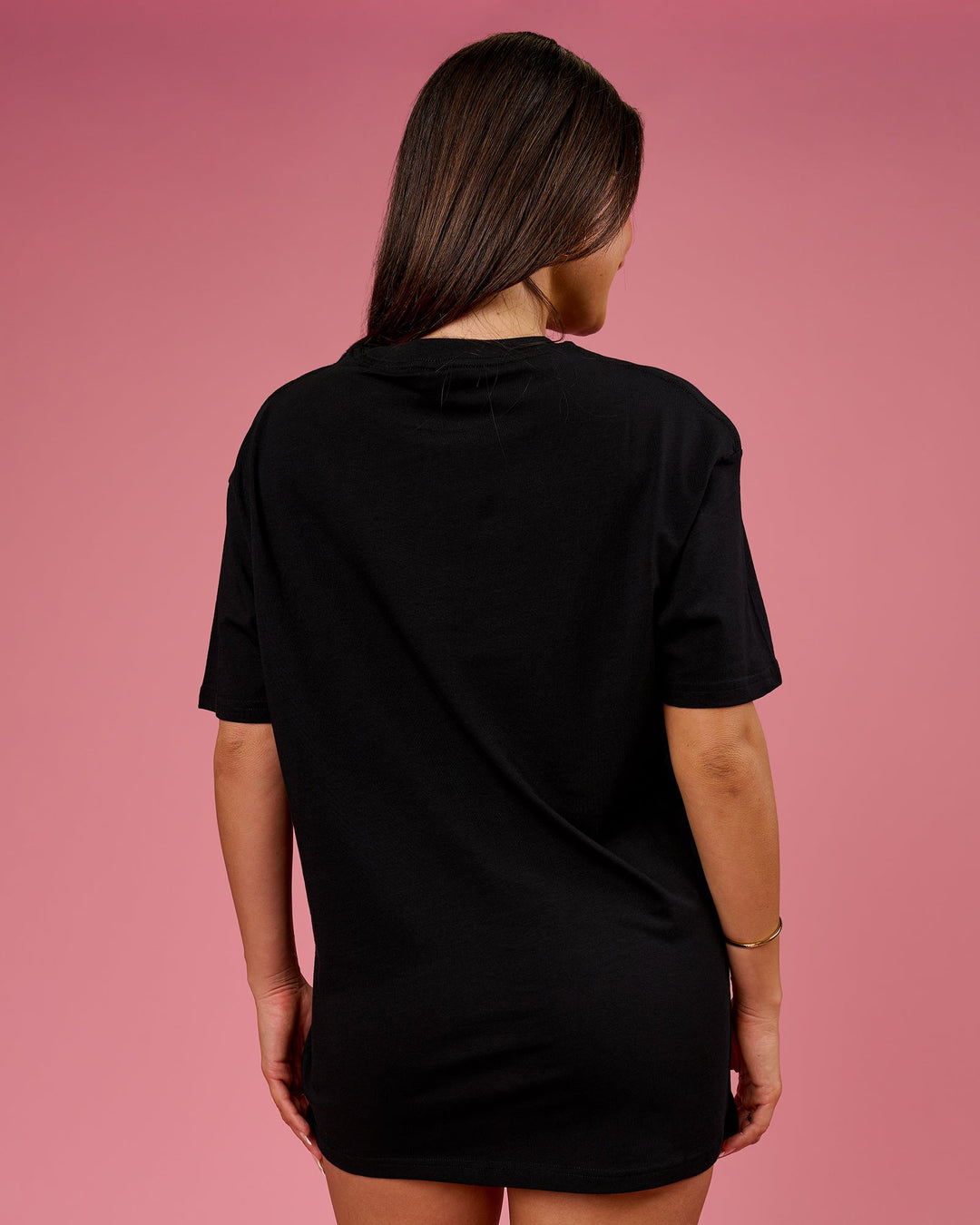 Woman wearing BCAM FLXCotton Graphic Oversized Tee - Black | Model:Bianca | Size:S - view 6