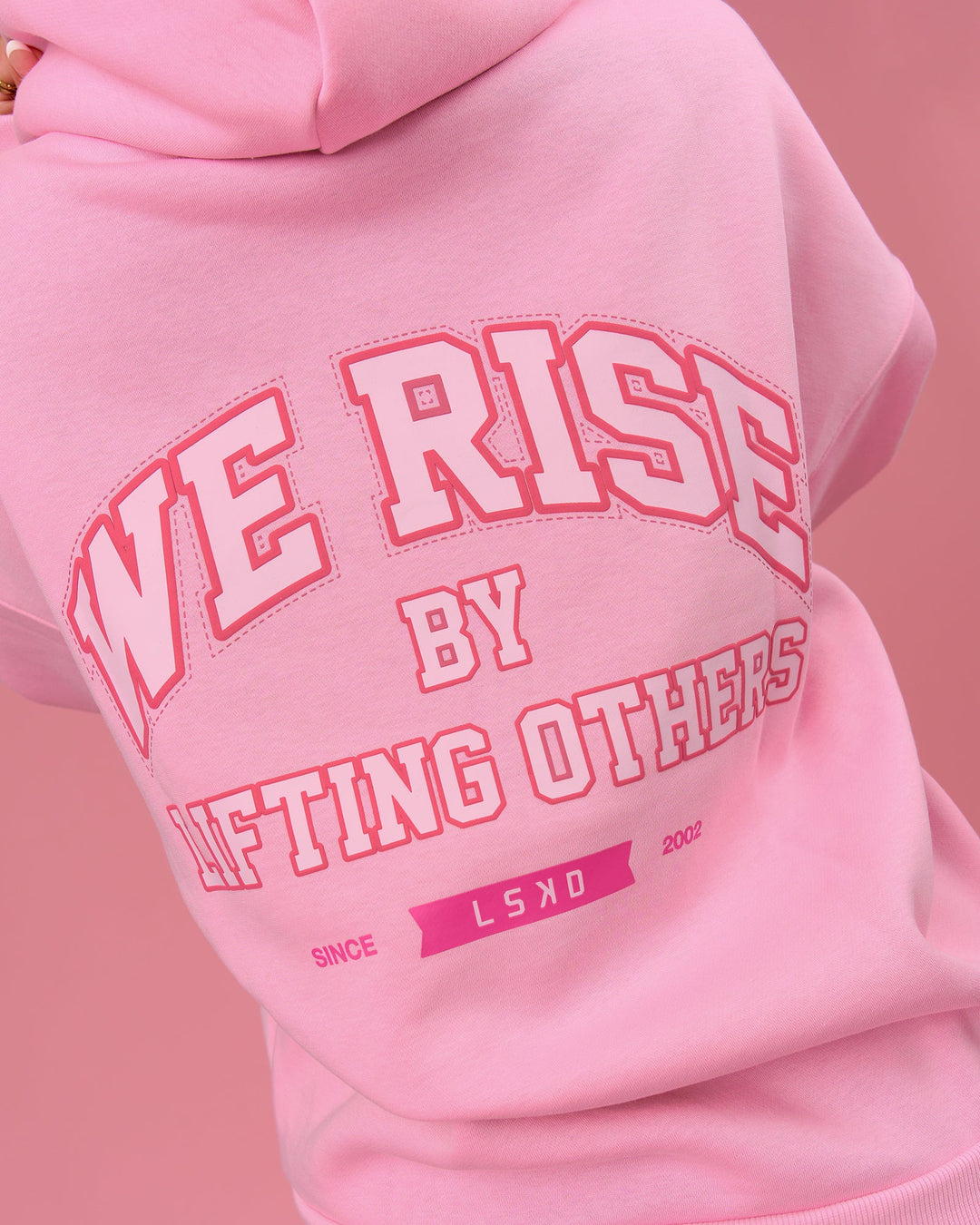 Woman wearing BCAM Heavyweight Boxy Hoodie - Pink Rose | Model:Bianca | Size:S - view 7