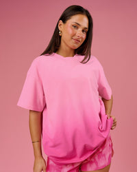 Woman wearing BCAM Ombre Heavyweight FLXCotton Oversized Tee  - Pink Rose-Ultra Pink | Model:Bianca | Size:S | Thumbnail Index: 2