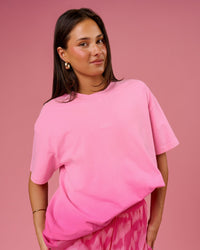 Woman wearing BCAM Ombre Heavyweight FLXCotton Oversized Tee  - Pink Rose-Ultra Pink | Model:Bianca | Size:S | Thumbnail Index: 11