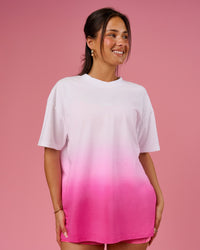 Woman wearing BCAM Ombre Heavyweight FLXCotton Oversized Tee  - White-Ultra Pink | Model:Bianca | Size:S | Thumbnail Index: 2