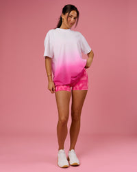 Woman wearing BCAM Ombre Heavyweight FLXCotton Oversized Tee  - White-Ultra Pink | Model:Bianca | Size:S | Thumbnail Index: 10