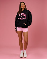 Woman wearing BCAM Unisex Oversized Hoodie - Black | Model:Bianca | Size:S | Thumbnail Index: 5