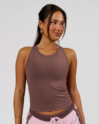 Woman wearing Flow Performance Tank 2.0 - Cocoa Powder | Model:Bianca | Size:S | Thumbnail Index: 1