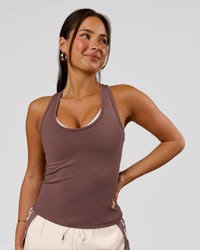 Woman wearing Flow Rep Scoop Neck Tank - Cocoa Powder | Model:Bianca | Size:S | Thumbnail Index: 3