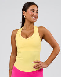 Woman wearing Flow Rib Scoop Neck Tank - Lemon | Model:Bianca | Size:S | Thumbnail Index: 0