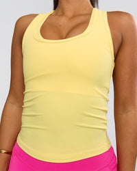 Woman wearing Flow Rib Scoop Neck Tank - Lemon | Model:Bianca | Size:S | Thumbnail Index: 2