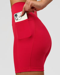 Woman wearing Fusion Ultra High-Rise 6" Short Pockets - Scarlet | Model:Bianca | Size:S | Thumbnail Index: 4
