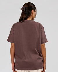 Woman wearing LSKD Fitness Club Heavyweight Oversized Tee - Cocoa Powder-Off White | Model:Bianca | Size:S | Thumbnail Index: 2