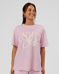 Woman wearing LSKD Fitness Club Heavyweight Oversized Tee - Marshmallow-Off White | Model:Bianca | Size:S | Thumbnail Index: 0