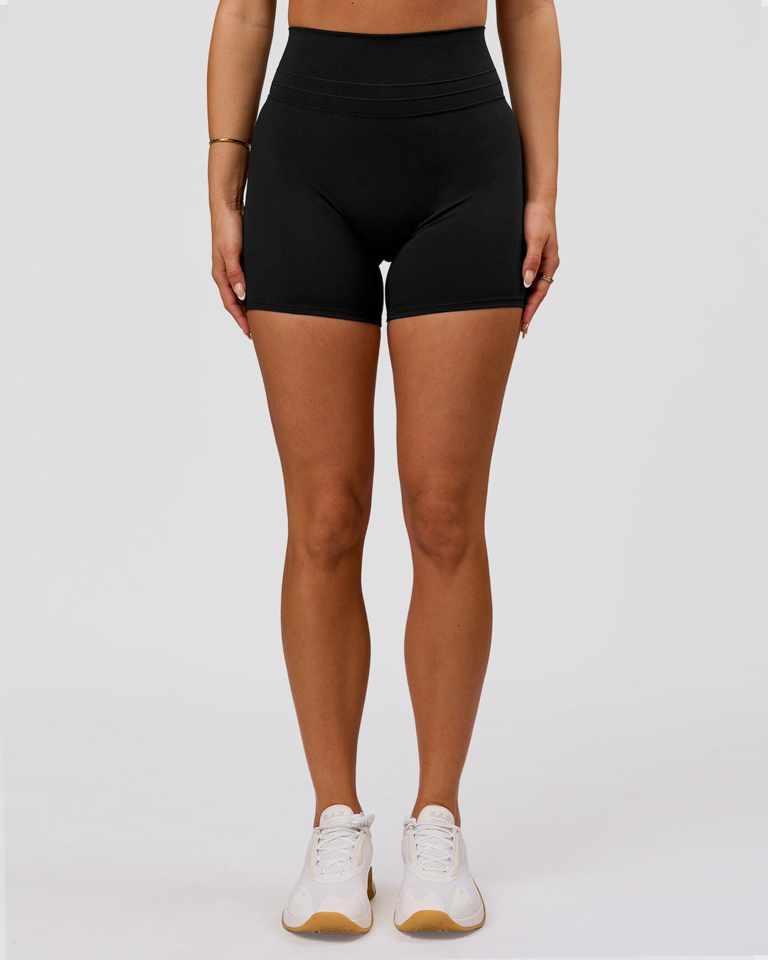 Woman wearing Luxe V-Contour High-Rise 6" Short - Black | Model:Bianca | Size:S - view 8