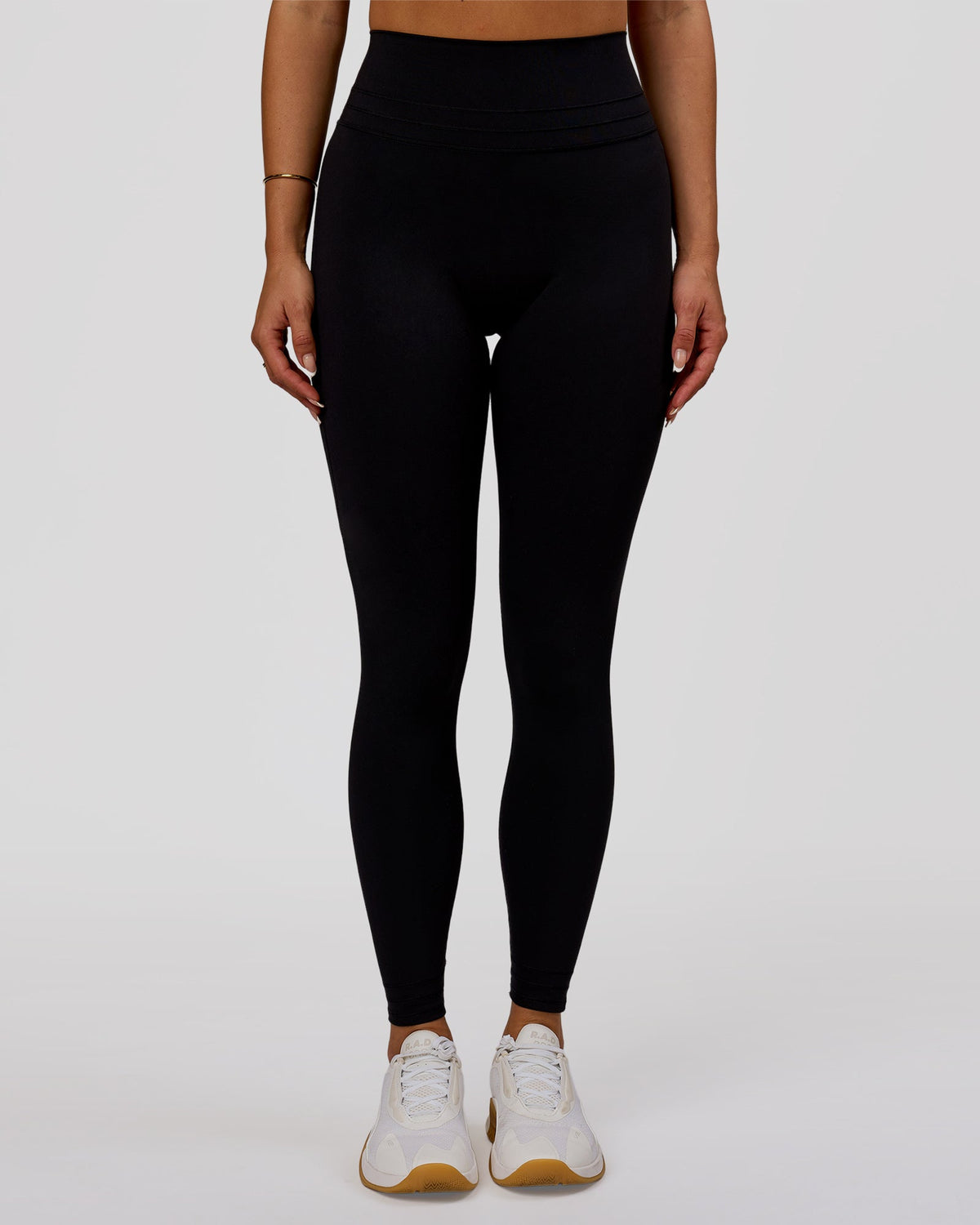 Woman wearing Luxe V-Contour High-Rise Full Length Legging - Black | Model:Bianca | Size:S
