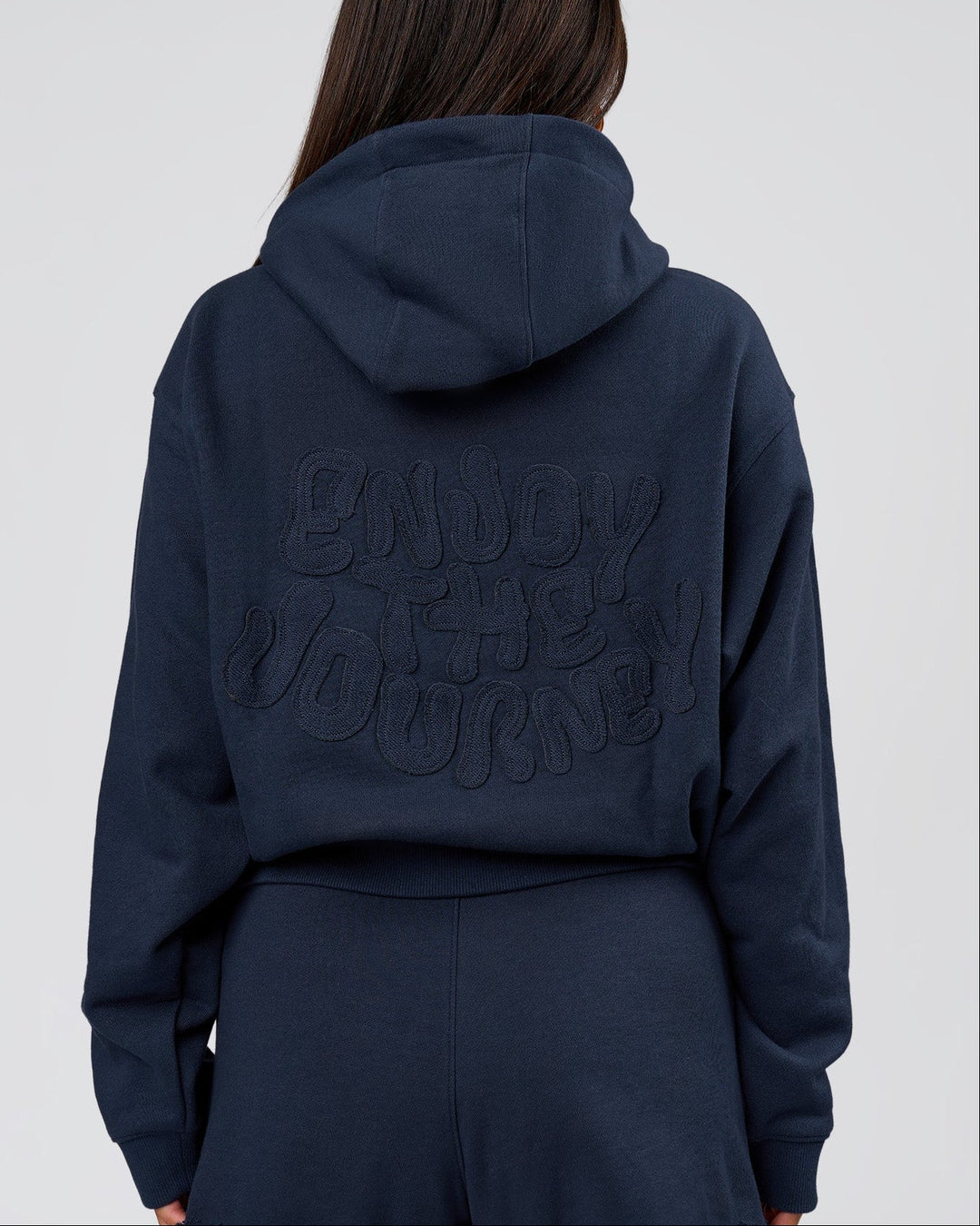 Woman wearing MVP Elite French Terry Hoodie - Future Navy | Model:Bianca | Size:S - view 1