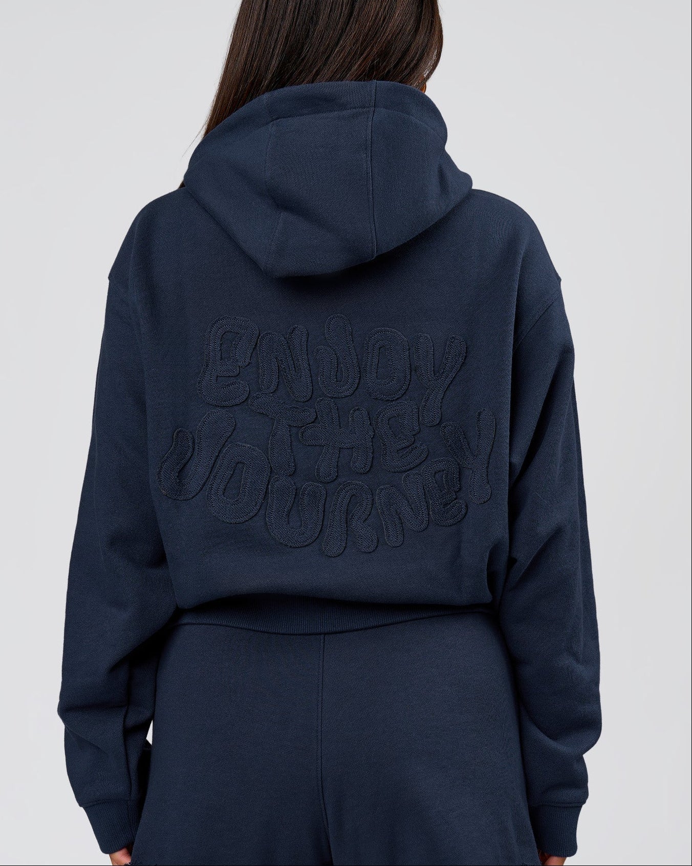 Woman wearing MVP Elite French Terry Hoodie - Future Navy | Model:Bianca | Size:S