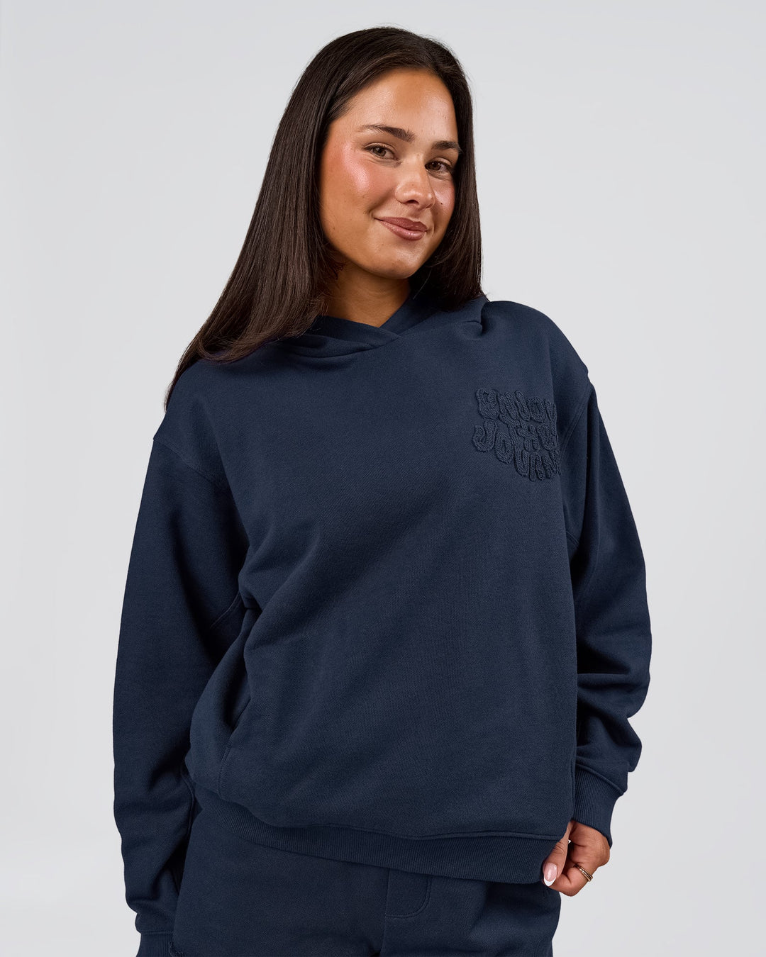 Woman wearing MVP Elite French Terry Hoodie - Future Navy | Model:Bianca | Size:S - view 11