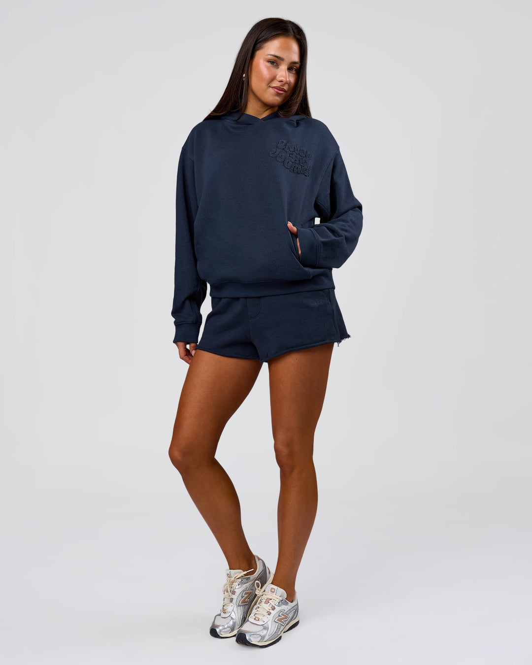 Woman wearing MVP Elite French Terry Hoodie - Future Navy | Model:Bianca | Size:S - view 13