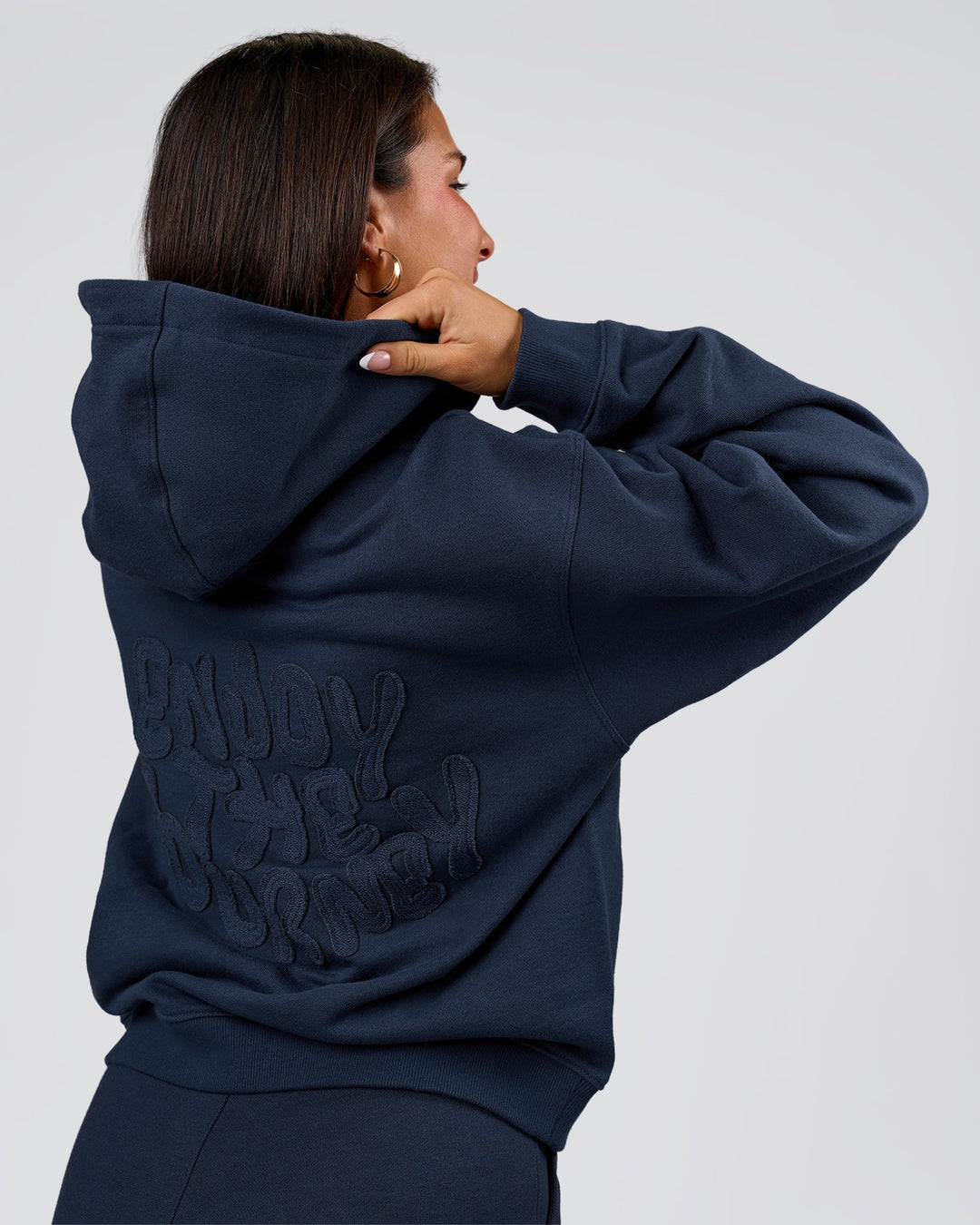 Woman wearing MVP Elite French Terry Hoodie - Future Navy | Model:Bianca | Size:S - view 5