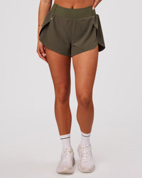 Woman wearing Pacer 3" Run Short - Pure Olive | Model:Bianca | Size:S | Thumbnail Index: 3