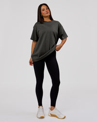 Woman wearing Strata Heavyweight Oversized Tee - Onyx | Model:Bianca | Size:S | Thumbnail Index: 11