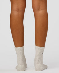 Woman wearing Script Quarter Socks 3 Pack 2.0 - Black-Grey-White | Model:Charli | Size:S