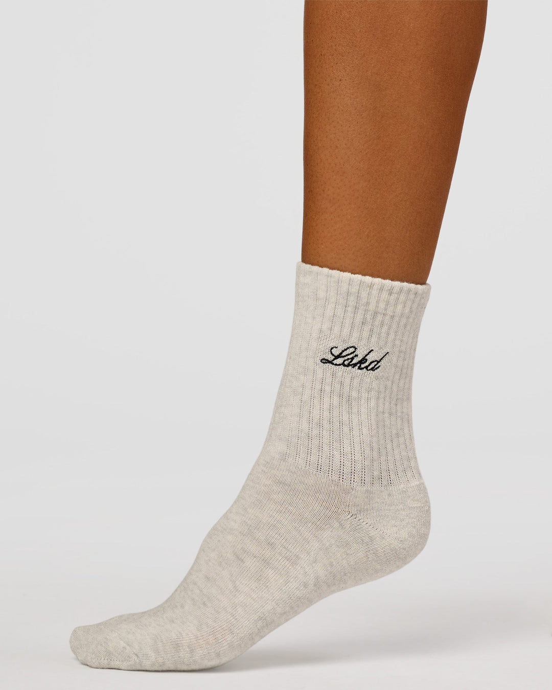 Woman wearing Script Quarter Socks 3 Pack 2.0 - Black-Grey-White | Model:Charli | Size:S