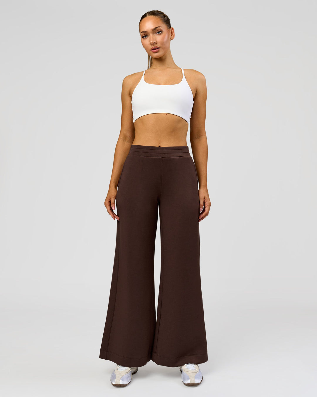 Woman wearing Elevate SoftTouch Wide Leg Pant - Hot Chocolate | Model:Claire | Size:S - view 2