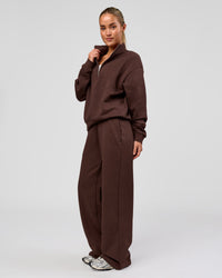 Woman wearing Go-To Wide Leg Track Pant - Hot Chocolate | Model:Issy | Size:S