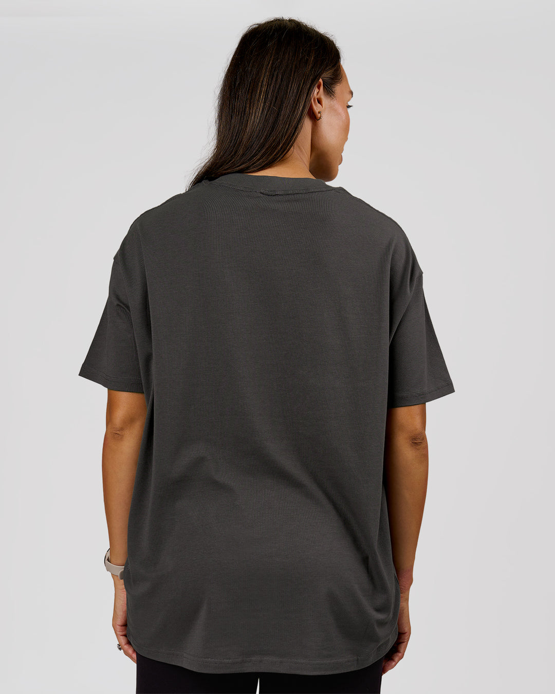 Woman wearing VS6 1% Better Fathers Day FLXCotton Oversized Tee - Dark Storm | Model:Jess | Size:S - view 7