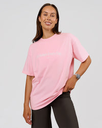 Woman wearing VS6 1% Better Fathers Day FLXCotton Oversized Tee - Marshmallow | Model:Jess | Size:S | Thumbnail Index: 2