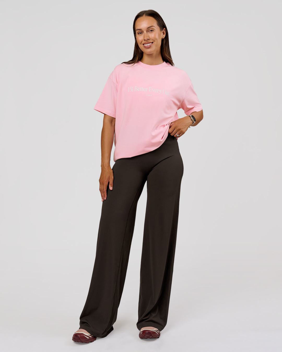 Woman wearing VS6 1% Better Fathers Day FLXCotton Oversized Tee - Marshmallow | Model:Jess | Size:S - view 6