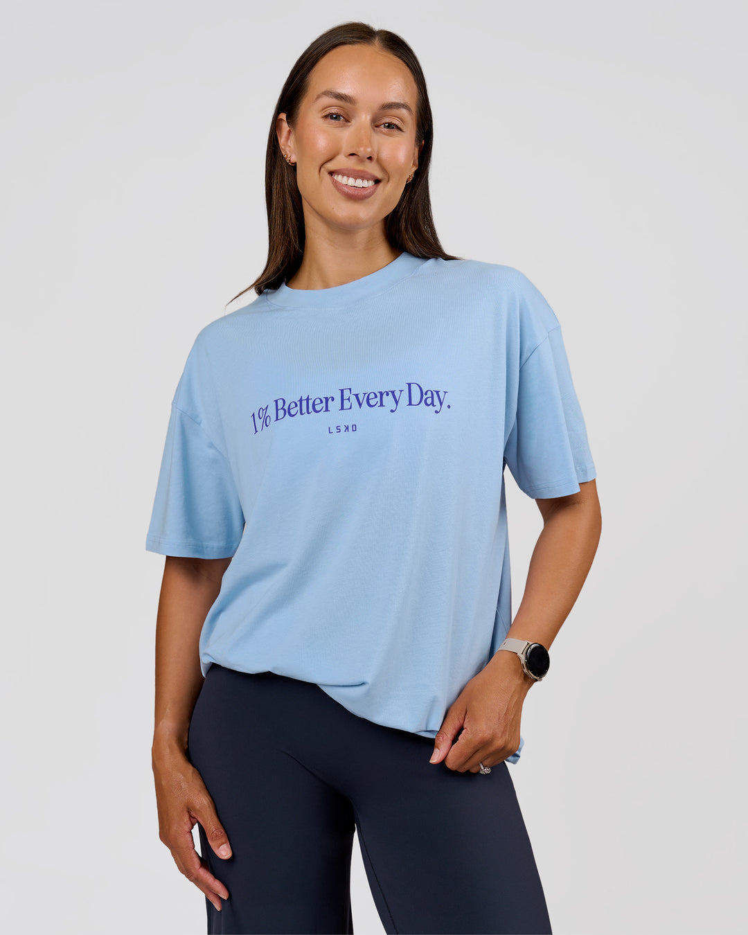 Woman wearing VS6 1% Better Fathers Day FLXCotton Oversized Tee - Open Air | Model:Jess | Size:S - view 3