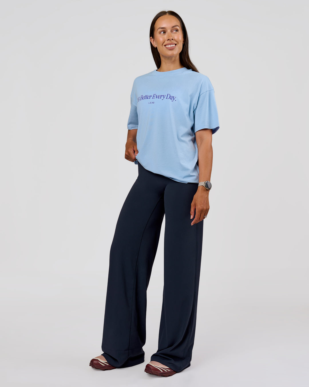 Woman wearing VS6 1% Better Fathers Day FLXCotton Oversized Tee - Open Air | Model:Jess | Size:S - view 6