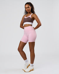 Woman wearing Elevated Accelerate Sports Bra - Cocoa Powder-Marshmallow-White | Model:Jordan | Size:S | Thumbnail Index: 4