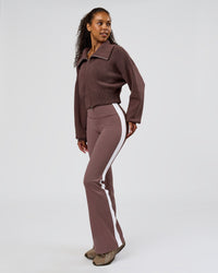 Woman wearing Fierce Knitted Cardigan - Cocoa Powder-White | Model:Jordan | Size:S | Thumbnail Index: 2