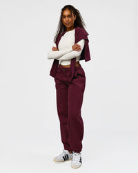 Woman wearing Go-To Oversized Track Pant - Cherry Lacquer | Model:Jordan | Size:S | Thumbnail Index: 3