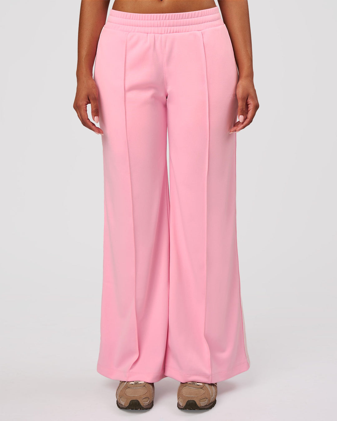 Woman wearing Urban Wide Leg Track Pant - Pink Rose | Model:Jordan | Size:S - view 2