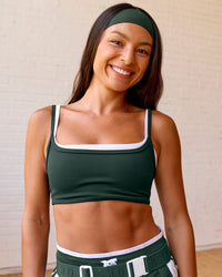 Woman wearing Balance Sports Bra - Midnight Green-White | Model:Meg | Size:S | Thumbnail Index: 6