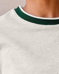 Woman wearing Be Here Now Heavyweight FLXCotton Tee Oversize - Silver Marl-Midnight Green | Model:Meg | Size:S | Thumbnail Index: 13