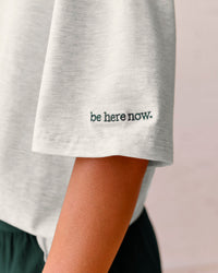 Woman wearing Be Here Now Heavyweight FLXCotton Tee Oversize - Silver Marl-Midnight Green | Model:Meg | Size:S | Thumbnail Index: 14